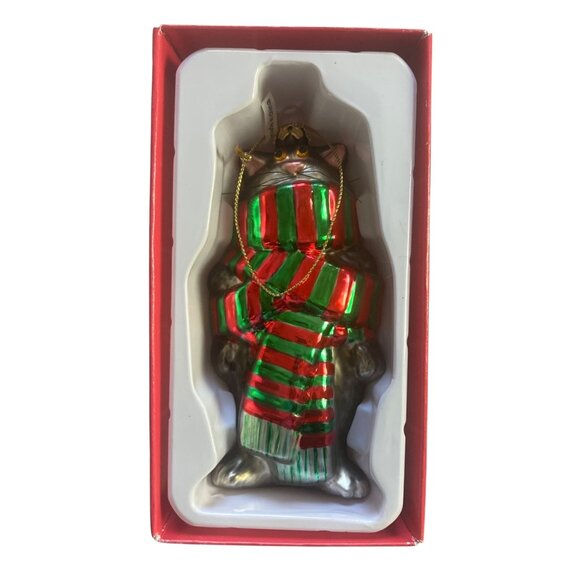 Vintage Kurt Adler Linnea Riley Glass Gray Cat Scarf Ornament Art Inst Chicago - Picture 5 of 7